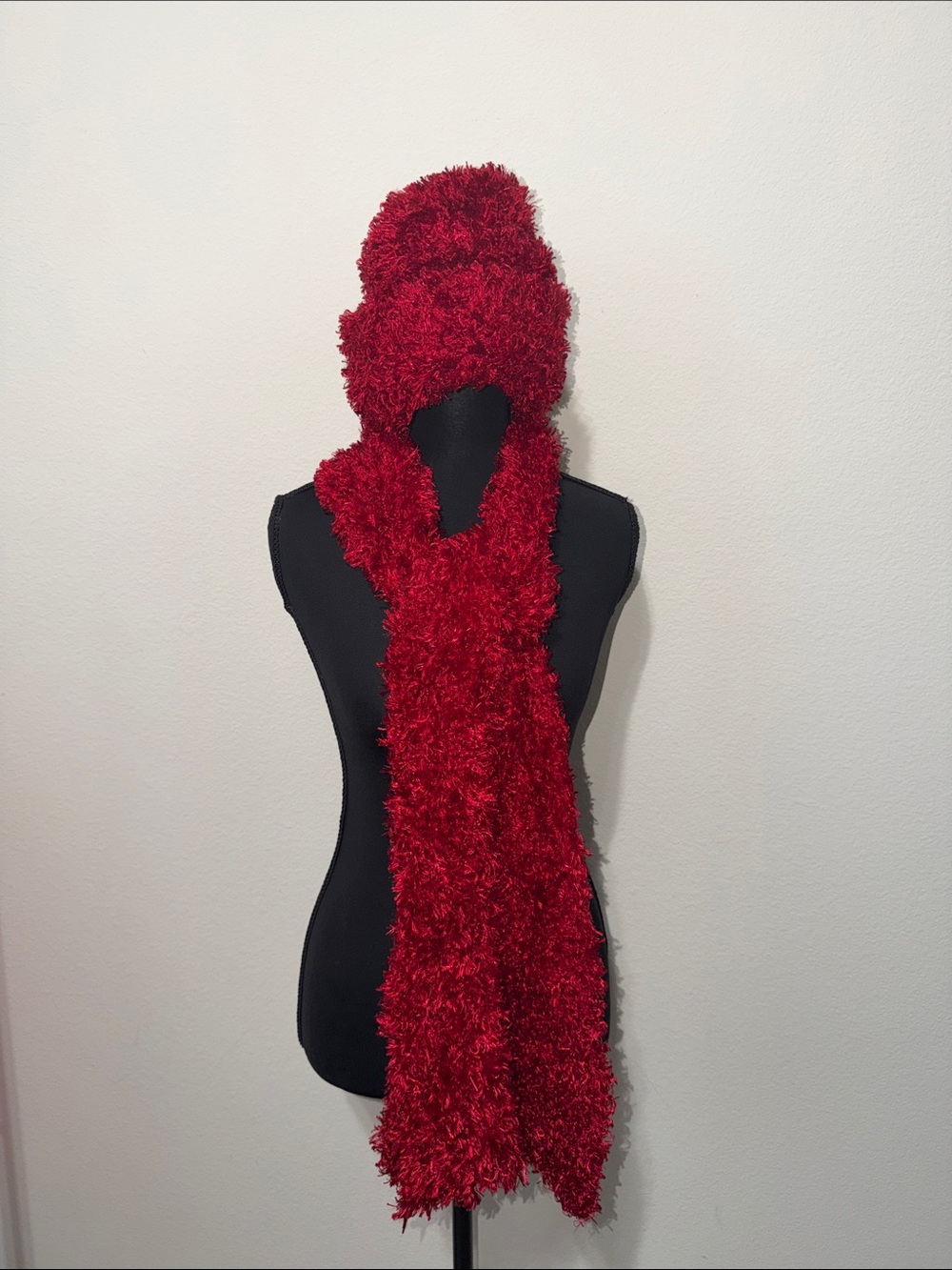 NWOT Covington Red Fuzzy Pom Hat with Matching Scarf